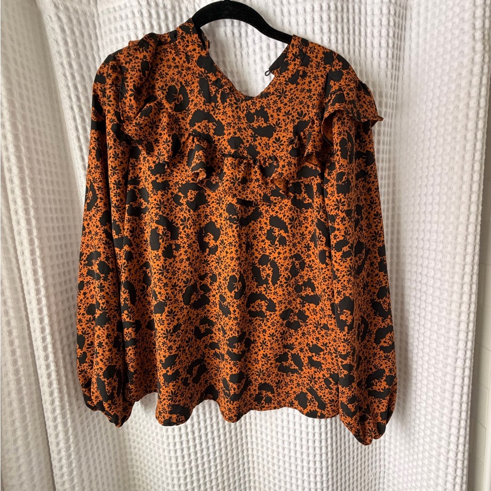 Topshop Orange and Black Floral Blouse